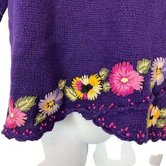 Herman Geist Hand Embroidered Womens Embroidered Vintage Purple Sweater sz S - Picture 7 of 16